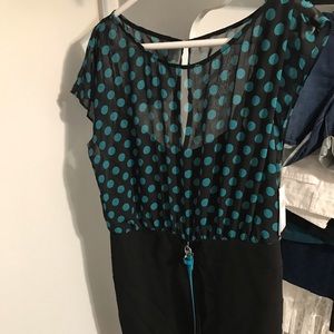 Women’s black and turquoise polka dot dress